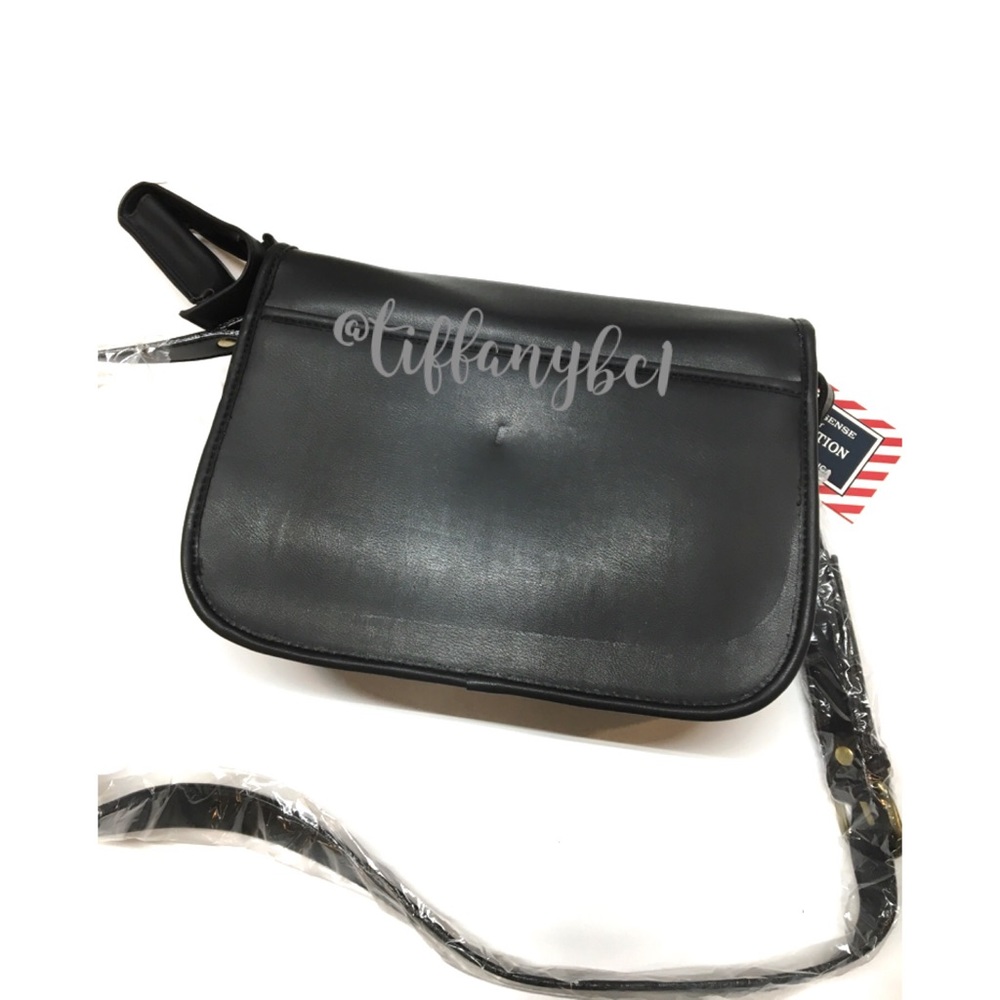 Soft Front Flap Shoulder Bag Faux Leather Black - Picture 13 of 15